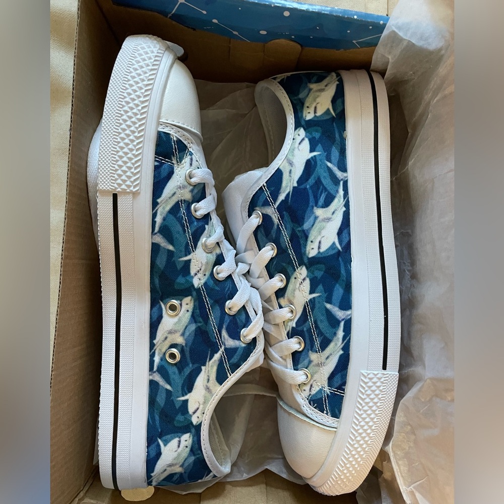 Custom Shark Sneakers women’s size 9 or men’s size 7